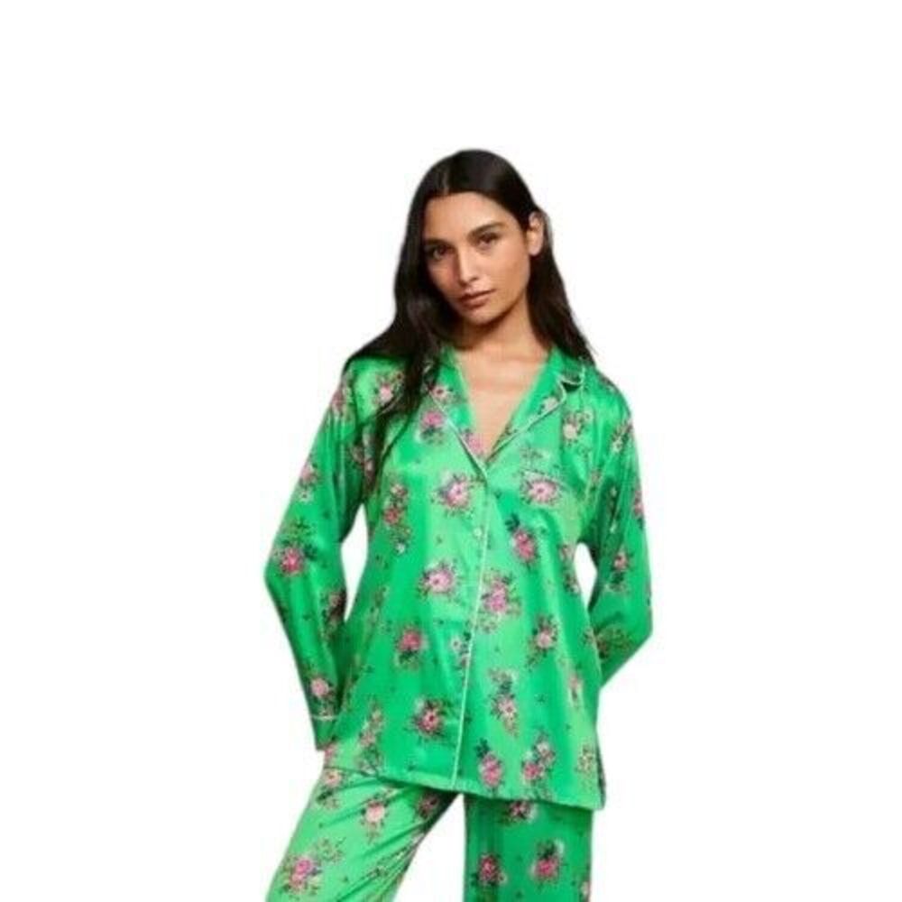 Victoria's Secret Floral Loungewear Pajama Top Womens Extra Small Green Rose
